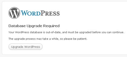 The "Upgrade WordPress Database" screen